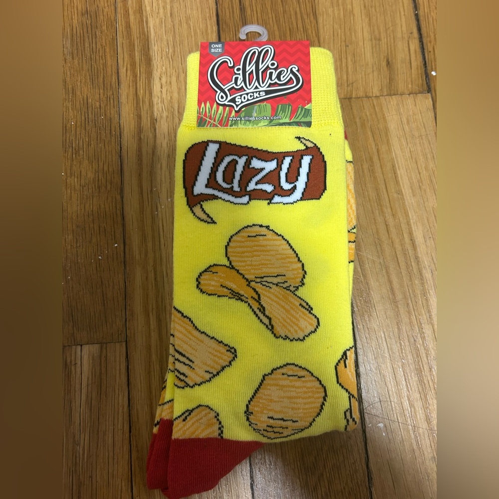 Sillies Socks "Lazy" Yellow Potato Chip Crew Socks